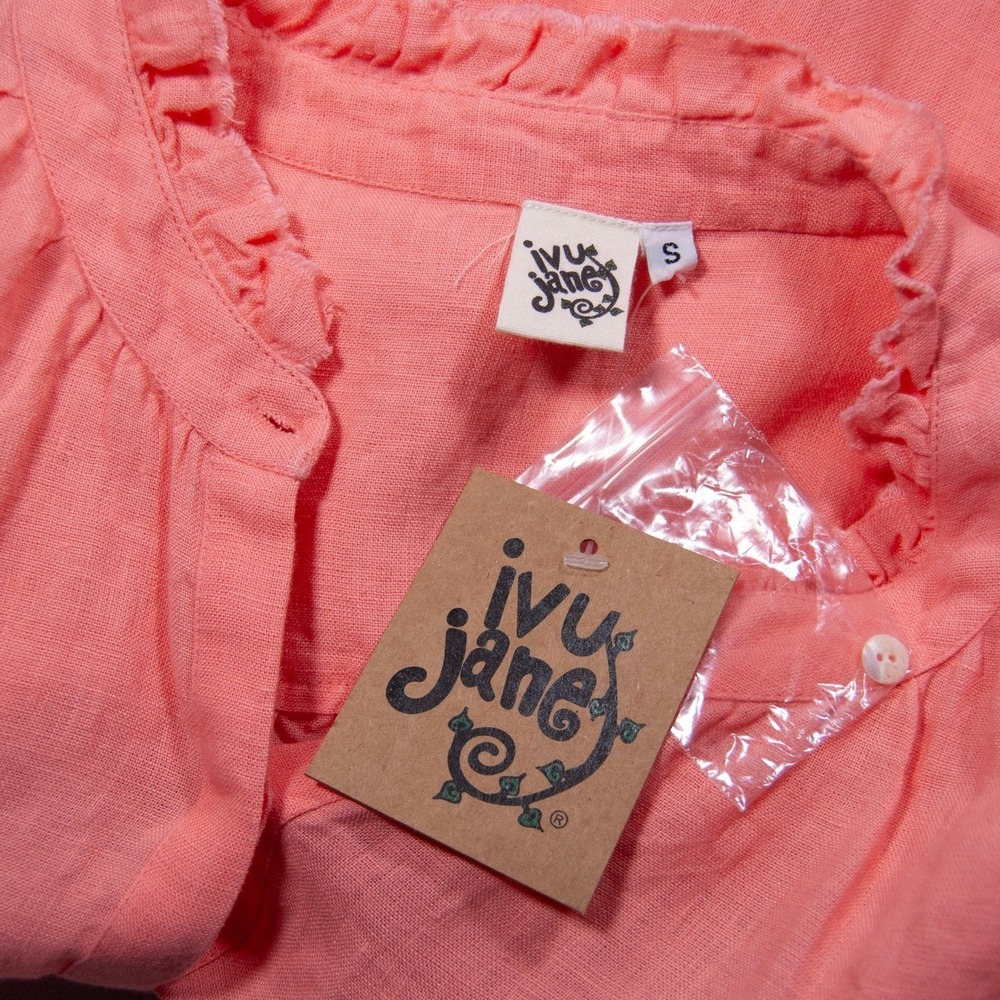 Ivy Jane Women's Ruffle Sleeve Top Blouse Coral Linen Small - Picture 3 of 8